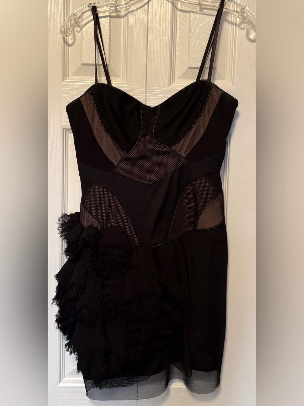 BCBGMAXAZRIA Runway Silk Lined Black Mesh Corset Dress Side Ruffle LBD 8 - Picture 5 of 6
